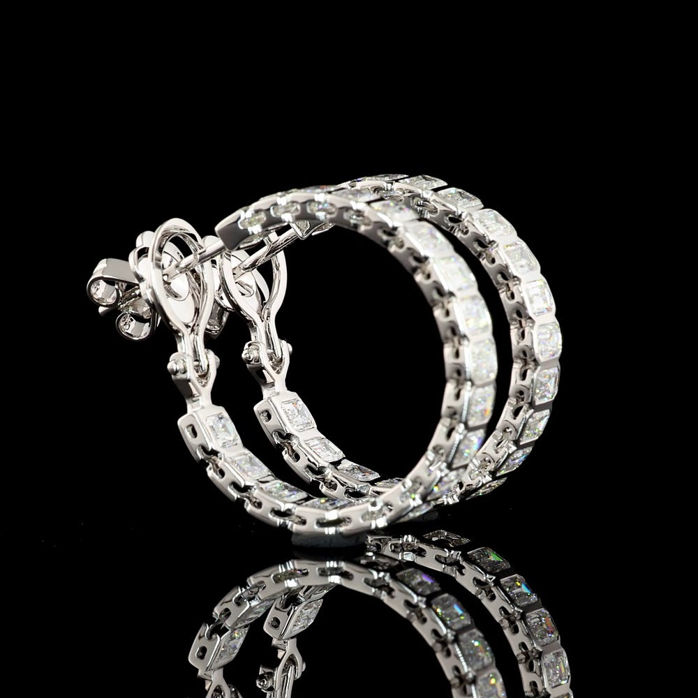14K White Gold Bezel-Set Emerald Cut Lab Diamond Hoop Earrings - 5.00 Carat Total Diamond Weight (36 Stones, D-VS2) - Covaloro Fine Jewelry