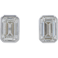 14K White Gold Bezel-Set Emerald Cut Lab Grown Diamond Stud Earrings - 3.75 Carat Total Diamond Weight