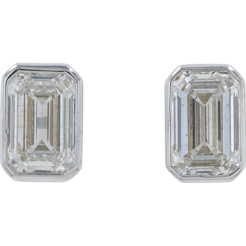 14K White Gold Bezel-Set Emerald Cut Lab Grown Diamond Stud Earrings - 3.75 Carat Total Diamond Weight