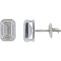 14K White Gold Bezel-Set Emerald Cut Lab Grown Diamond Stud Earrings - 3.75 Carat Total Diamond Weight