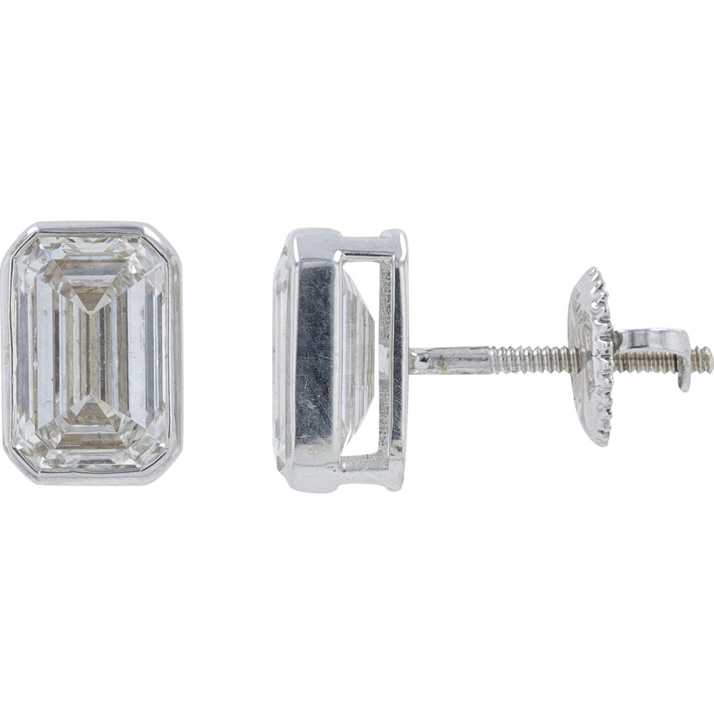 14K White Gold Bezel-Set Emerald Cut Lab Grown Diamond Stud Earrings - 3.75 Carat Total Diamond Weight