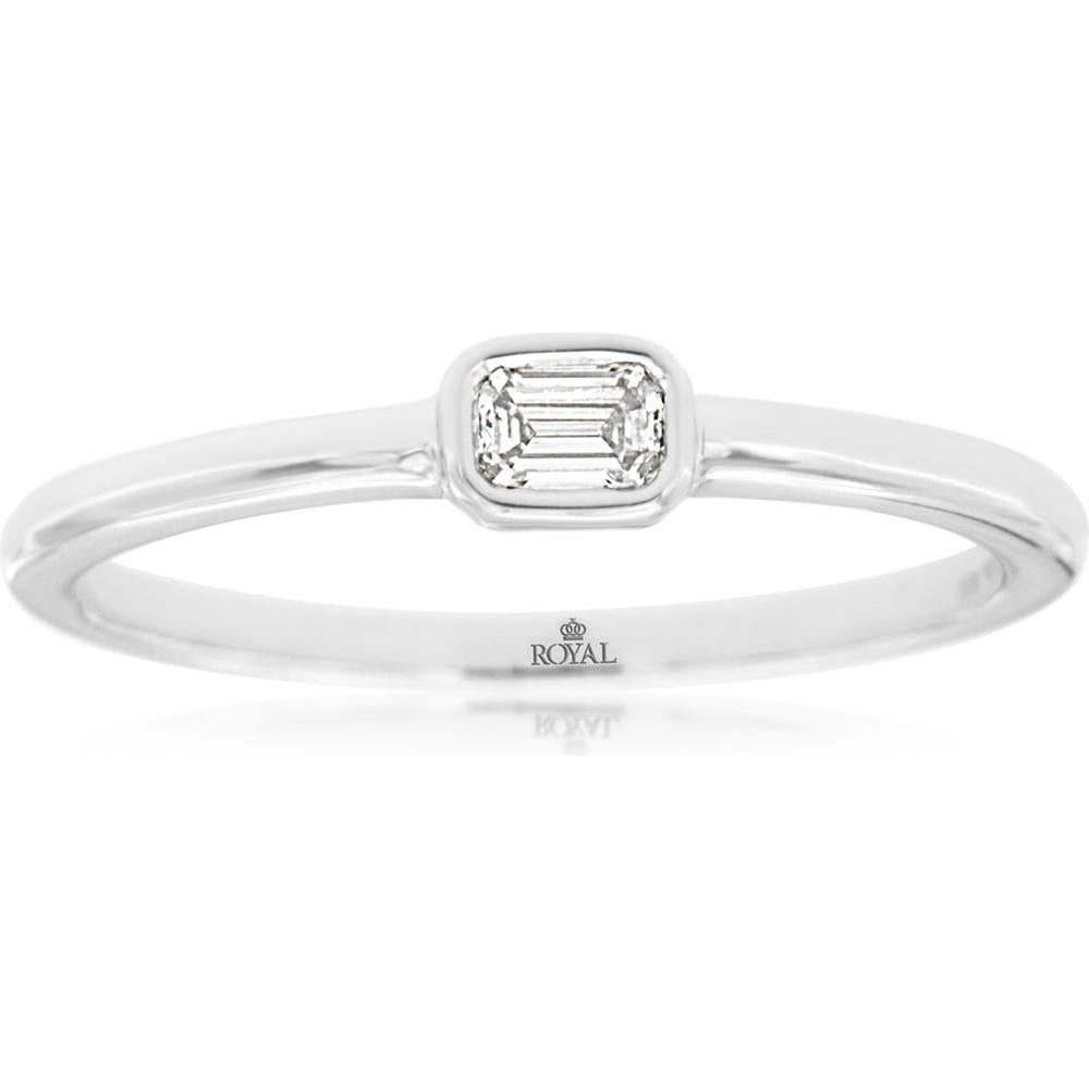 14K White Gold Bezel-Set Emerald Shape Diamond Ring - 0.12 Carat Diamond Weight - Royal Jewelry