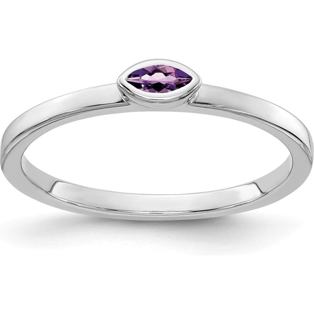 14K White Gold Bezel-Set Marquise Amethyst Ring - 0.072 Carat Total Amethyst Weight by 0