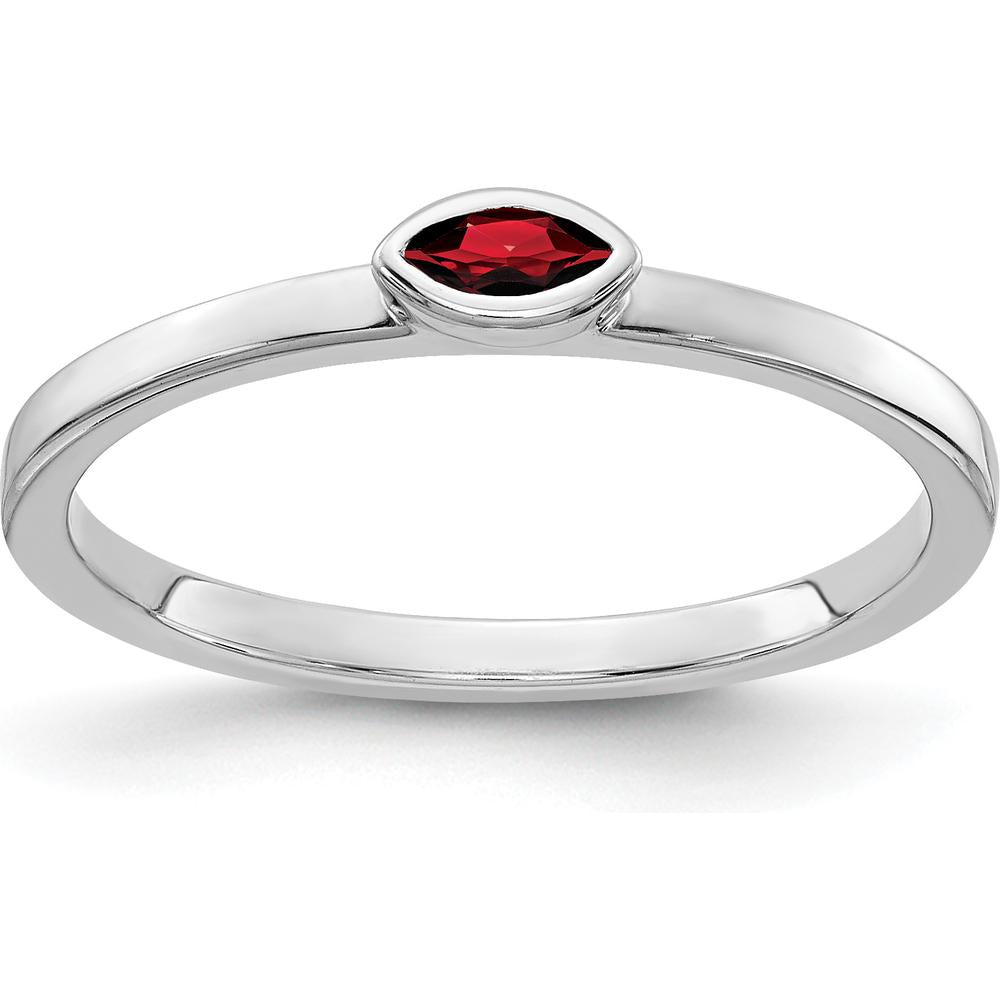 14K White Gold Bezel-set Marquise Garnet Ring - 0.10 Carat Total Garnet Weight by 0