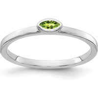 14K White Gold Bezel-Set Marquise Peridot Ring with Natural Green Gemstone - 0.092 Carat by 0