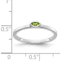 14K White Gold Bezel-Set Marquise Peridot Ring with Natural Green Gemstone - 0.092 Carat by 0