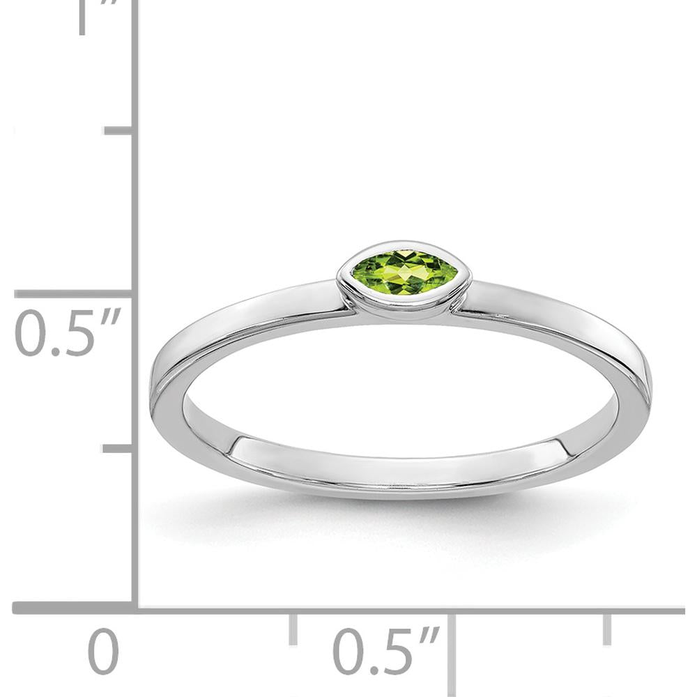 14K White Gold Bezel-Set Marquise Peridot Ring with Natural Green Gemstone - 0.092 Carat by 0