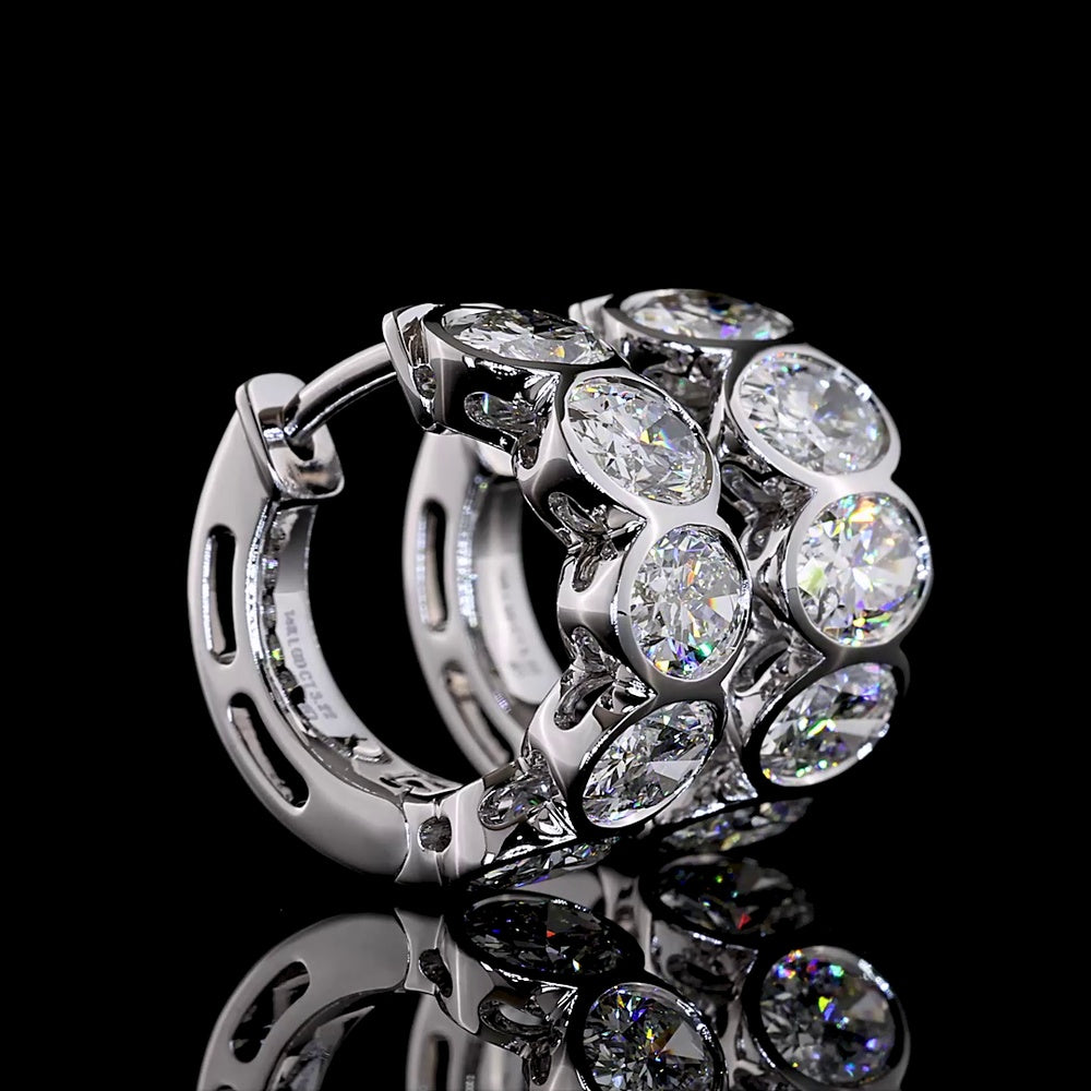 14K White Gold Bezel Set Oval Cut Lab Diamond Huggie Earrings - 3.22 Carats Total Diamond Weight - Covaloro Fine Jewelry