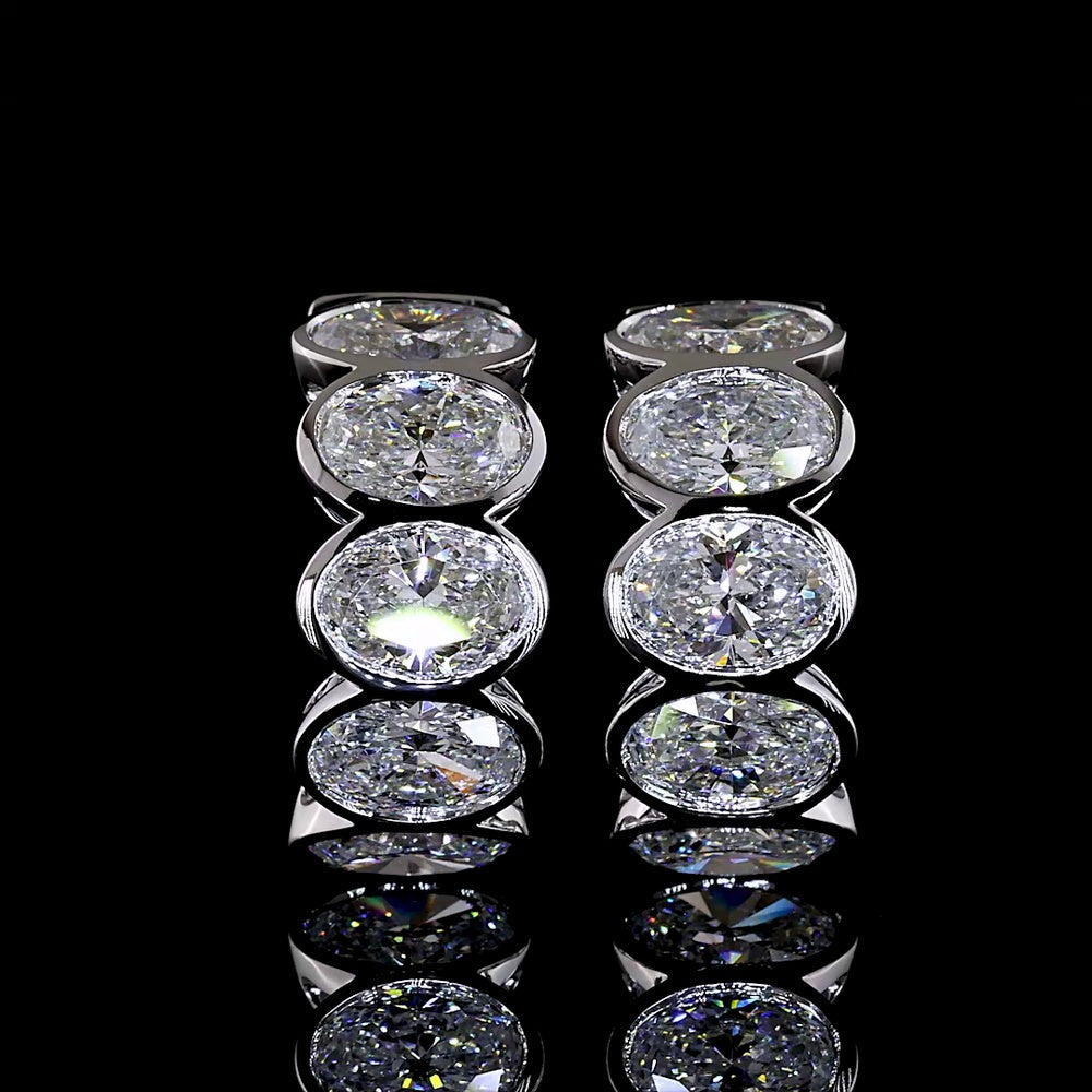 14K White Gold Bezel Set Oval Cut Lab Diamond Huggie Earrings - 3.22 Carats Total Diamond Weight - Covaloro Fine Jewelry