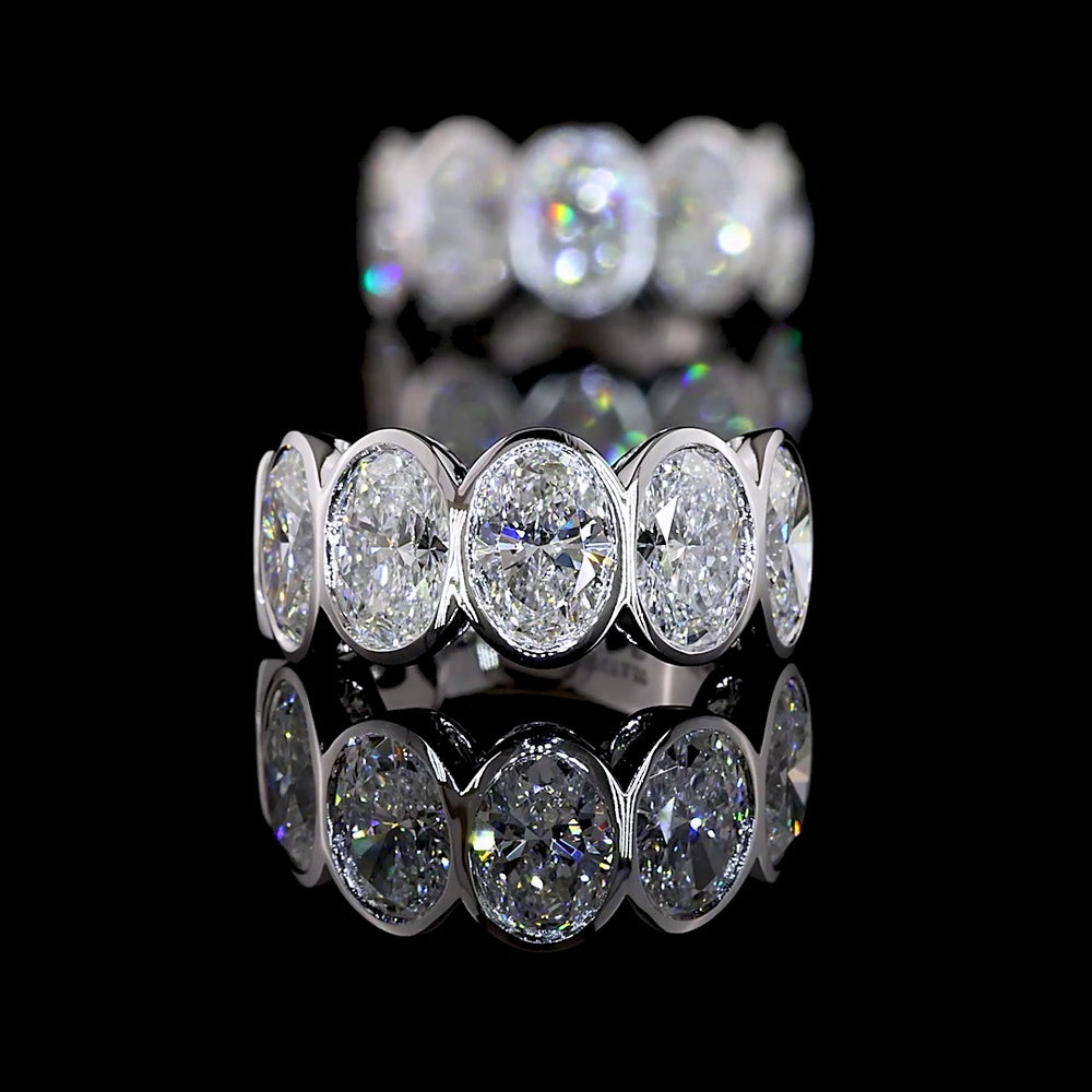14K White Gold Bezel Set Oval Cut Lab Diamond Huggie Earrings - 3.22 Carats Total Diamond Weight - Covaloro Fine Jewelry