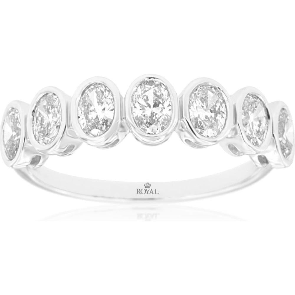 14K White Gold Bezel Set Oval Diamond Wedding Band – 1.00 Carat Total Diamond Weight - Royal Jewelry