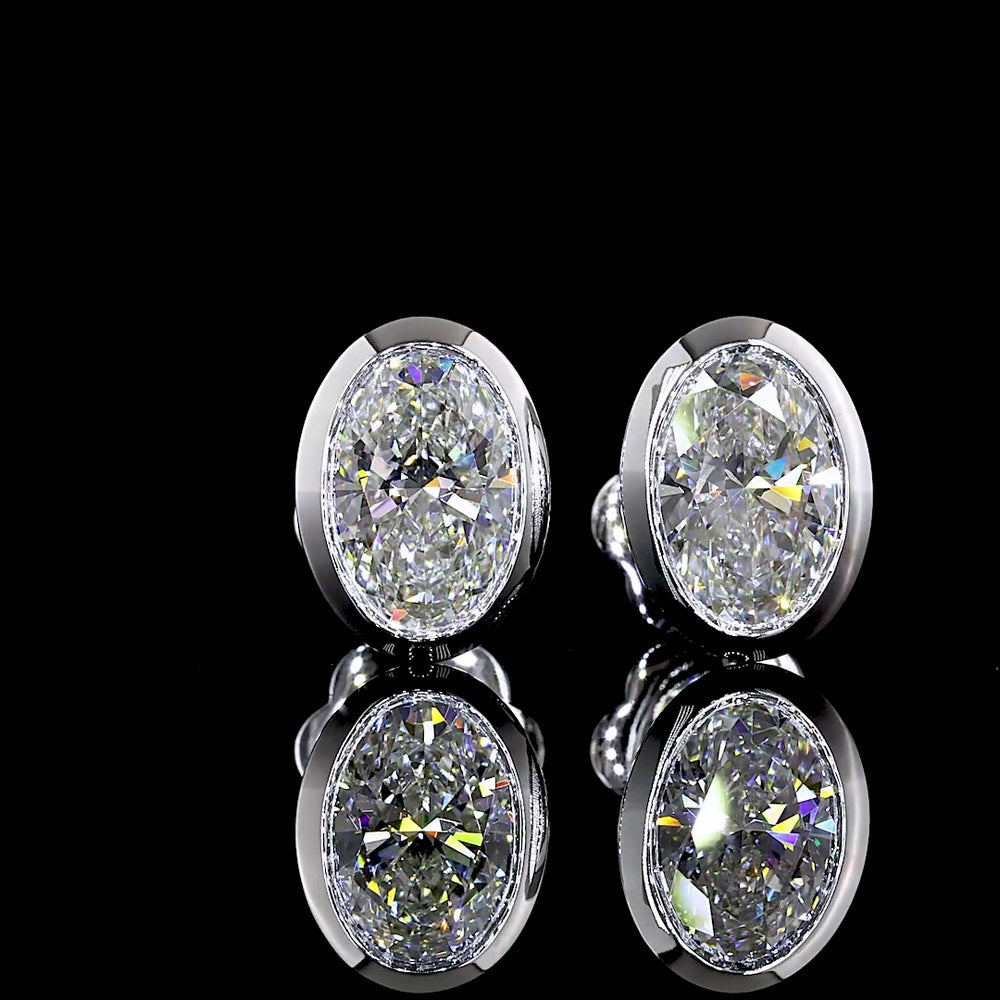 14K White Gold Bezel Set Oval Lab Diamond Stud Earrings - 2.05 Carat Total Weight (E-F VVS2-VS1) - Covaloro Fine Jewelry
