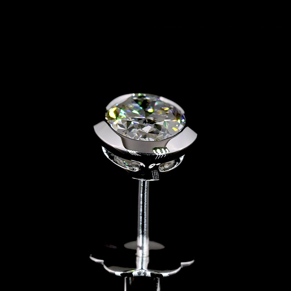 14K White Gold Bezel Set Oval Lab Diamond Stud Earrings - 2.05 Carat Total Weight (E-F VVS2-VS1) - Covaloro Fine Jewelry