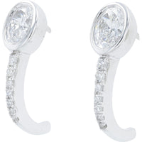 14K White Gold Bezel Set Oval Lab Grown Diamond Drop Earrings with Pavé Accent Bar - 0.75 Carat Total Diamond Weight