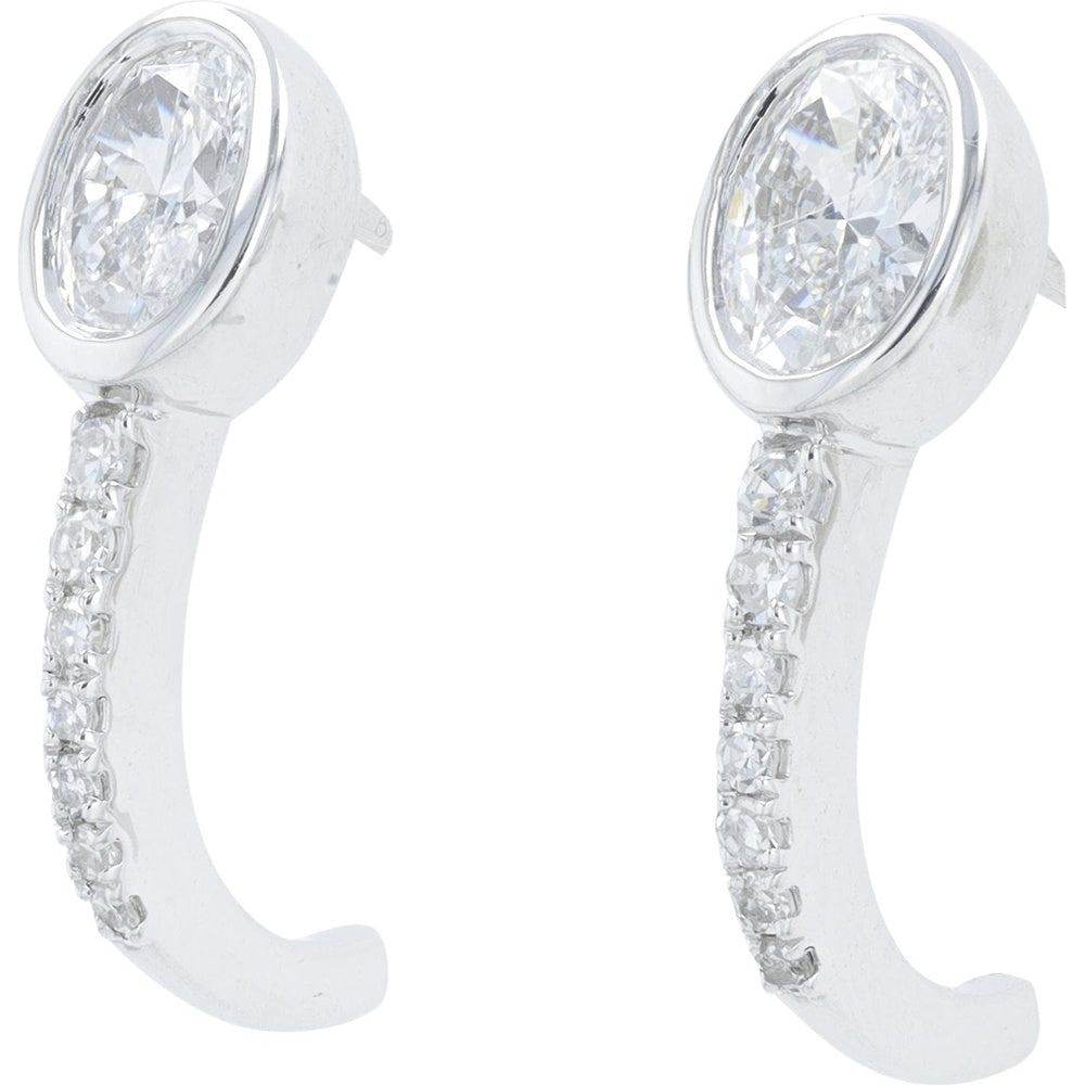14K White Gold Bezel Set Oval Lab Grown Diamond Drop Earrings with Pavé Accent Bar - 0.75 Carat Total Diamond Weight