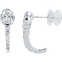 14K White Gold Bezel Set Oval Lab Grown Diamond Drop Earrings with Pavé Accent Bar - 0.75 Carat Total Diamond Weight