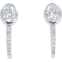 14K White Gold Bezel Set Oval Lab Grown Diamond Drop Earrings with Pavé Accent Bar - 0.75 Carat Total Diamond Weight