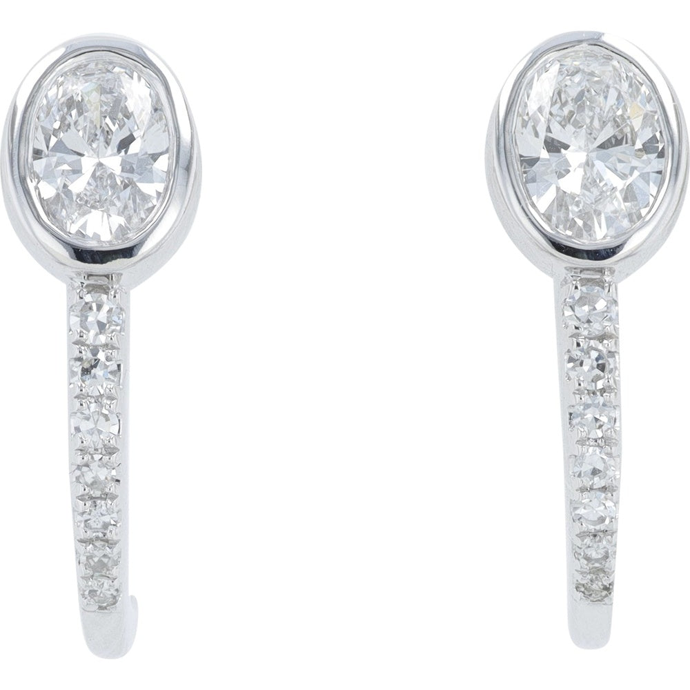 14K White Gold Bezel Set Oval Lab Grown Diamond Drop Earrings with Pavé Accent Bar - 0.75 Carat Total Diamond Weight