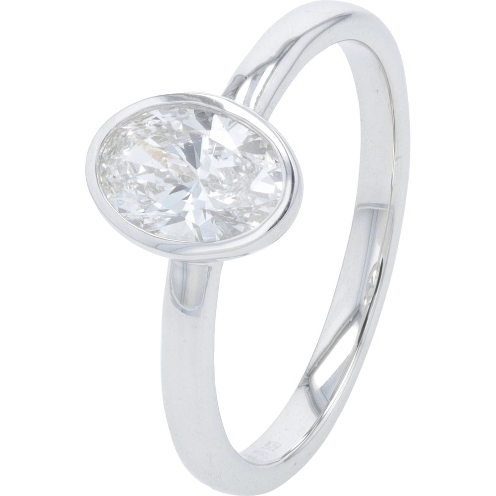 14K White Gold Bezel Set Oval Lab Grown Diamond Engagement Ring - 1.00 Carat Total Diamond Weight