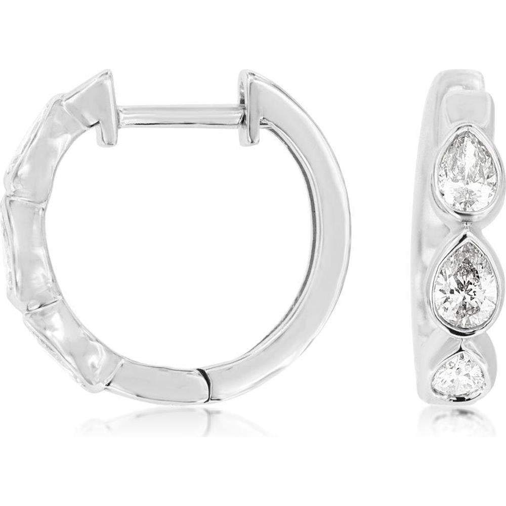 14K White Gold Bezel Set Pear Diamond Hoop Earrings - 0.60 Carat Total Diamond Weight - Royal Jewelry