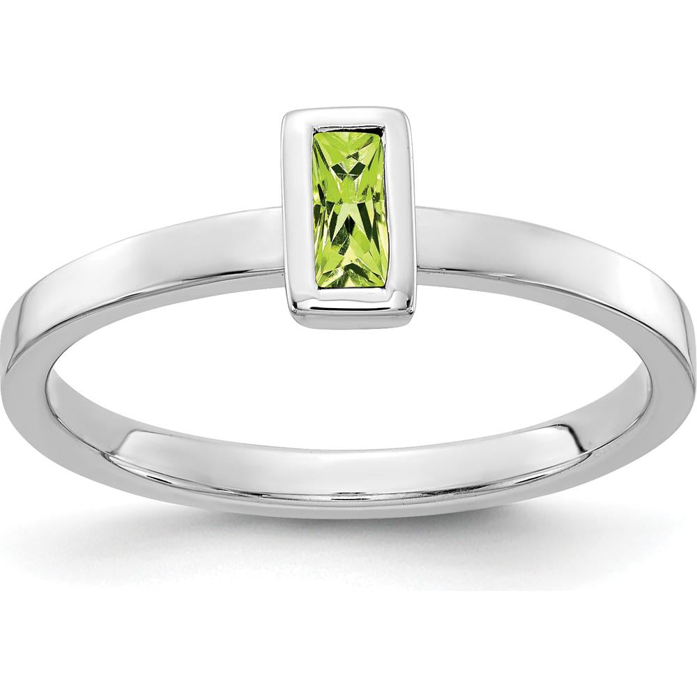 14K White Gold Bezel-set Peridot Ring - 0.292 Carat Natural Baguette Peridot by 0