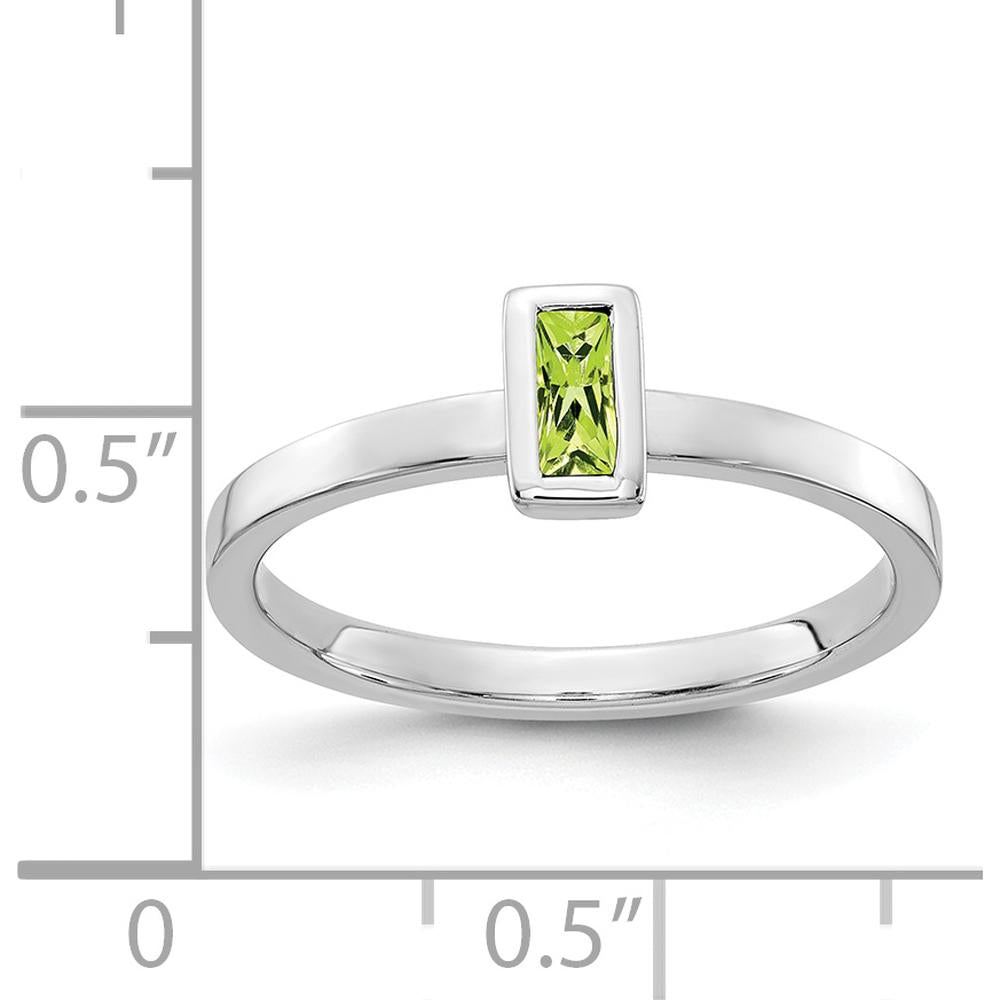 14K White Gold Bezel-set Peridot Ring - 0.292 Carat Natural Baguette Peridot by 0