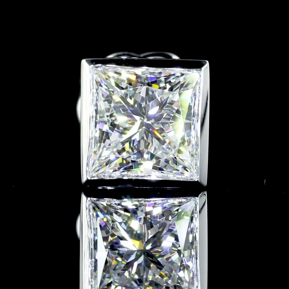 14K White Gold Bezel Set Princess Cut Lab Diamond Stud Earrings - 2.08 Carat Total Weight, D VVS2 GIA Certified - Covaloro Fine Jewelry