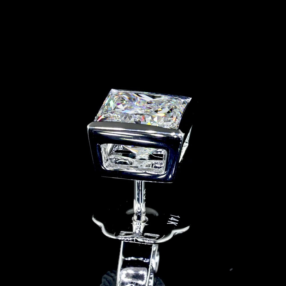 14K White Gold Bezel Set Princess Cut Lab Diamond Stud Earrings - 2.08 Carat Total Weight, D VVS2 GIA Certified - Covaloro Fine Jewelry