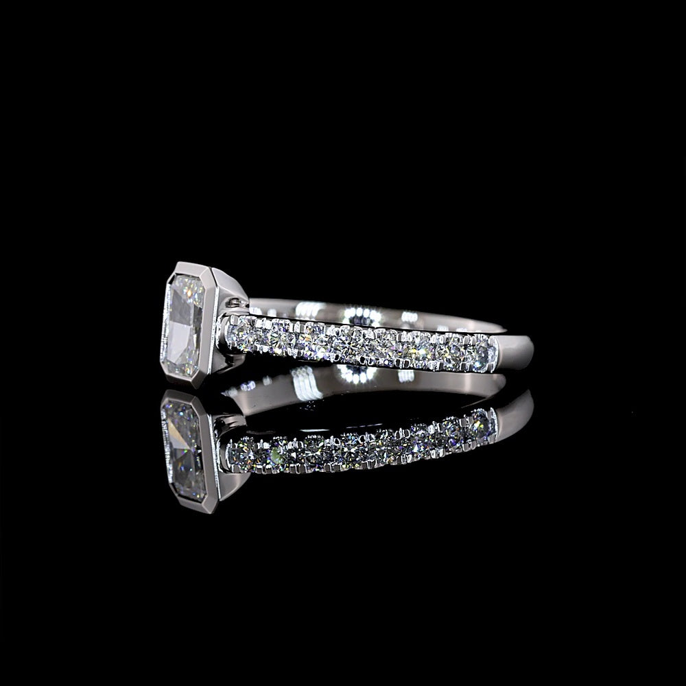 14K White Gold Bezel Set Radiant Cut Diamond Ring with Diamond Shank - 0.80 Carat Total Weight Lab Diamonds - Covaloro Fine Jewelry