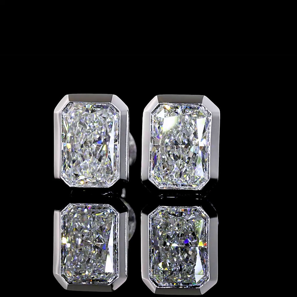 14K White Gold Bezel Set Radiant Cut Lab Diamond Stud Earrings - 2.07 Carats Total Diamond Weight - Covaloro Fine Jewelry