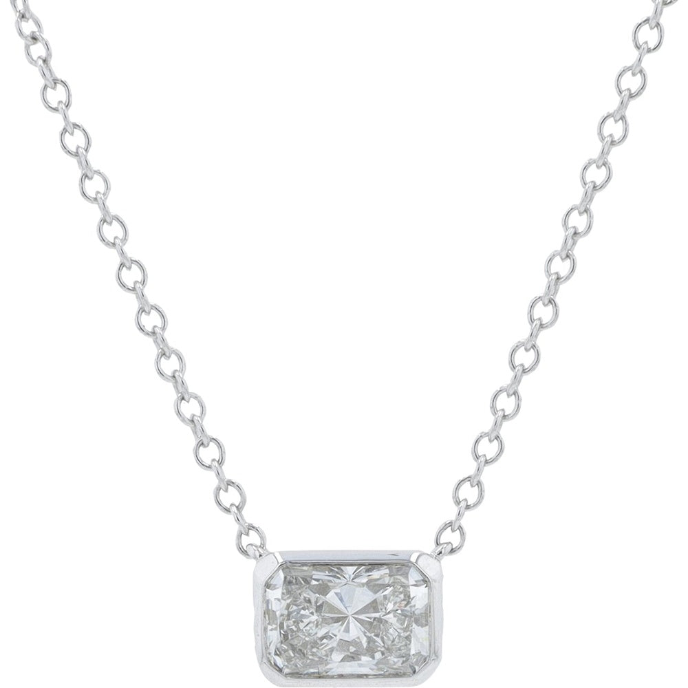 14K White Gold Bezel-Set Radiant Rectangular Lab Grown Diamond Necklace - 0.63 Carat Total Diamond Weight