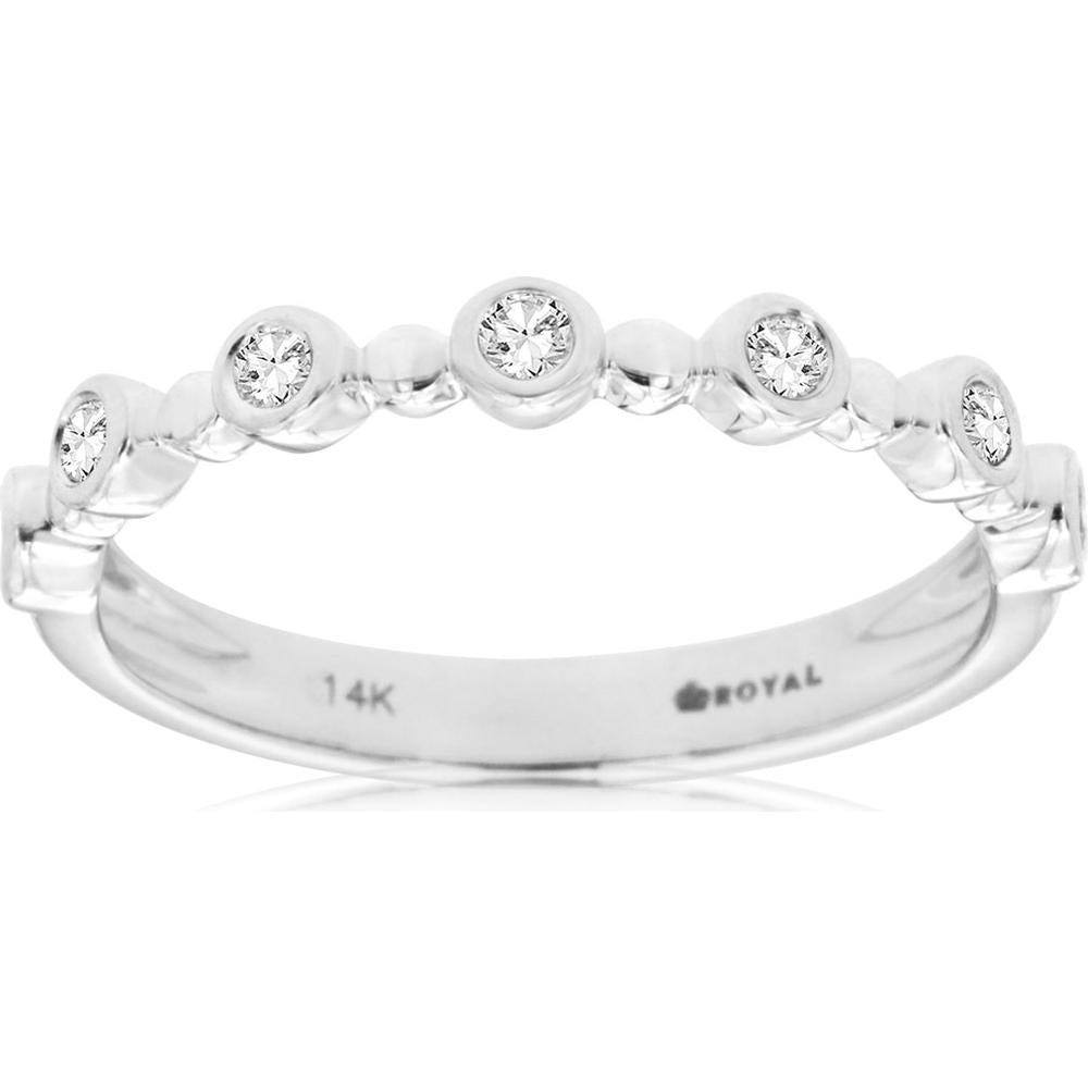 14K White Gold Bezel-Set Round Diamond Band - 0.15 Carat Total Diamond Weight - Royal Jewelry