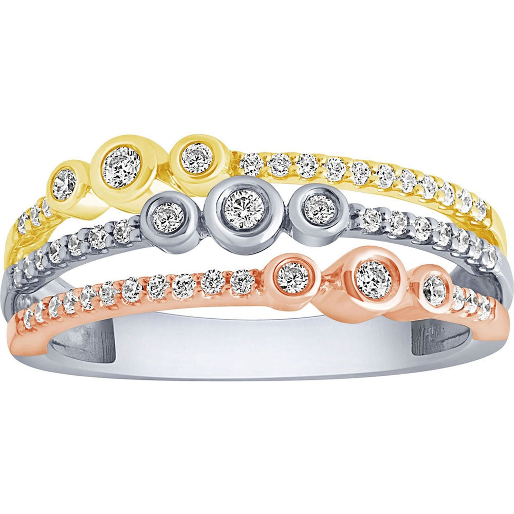 14K White Gold Bezel Set Round Diamond Band Ring - 0.33 Carat Total Diamond Weight - Royal Jewelry