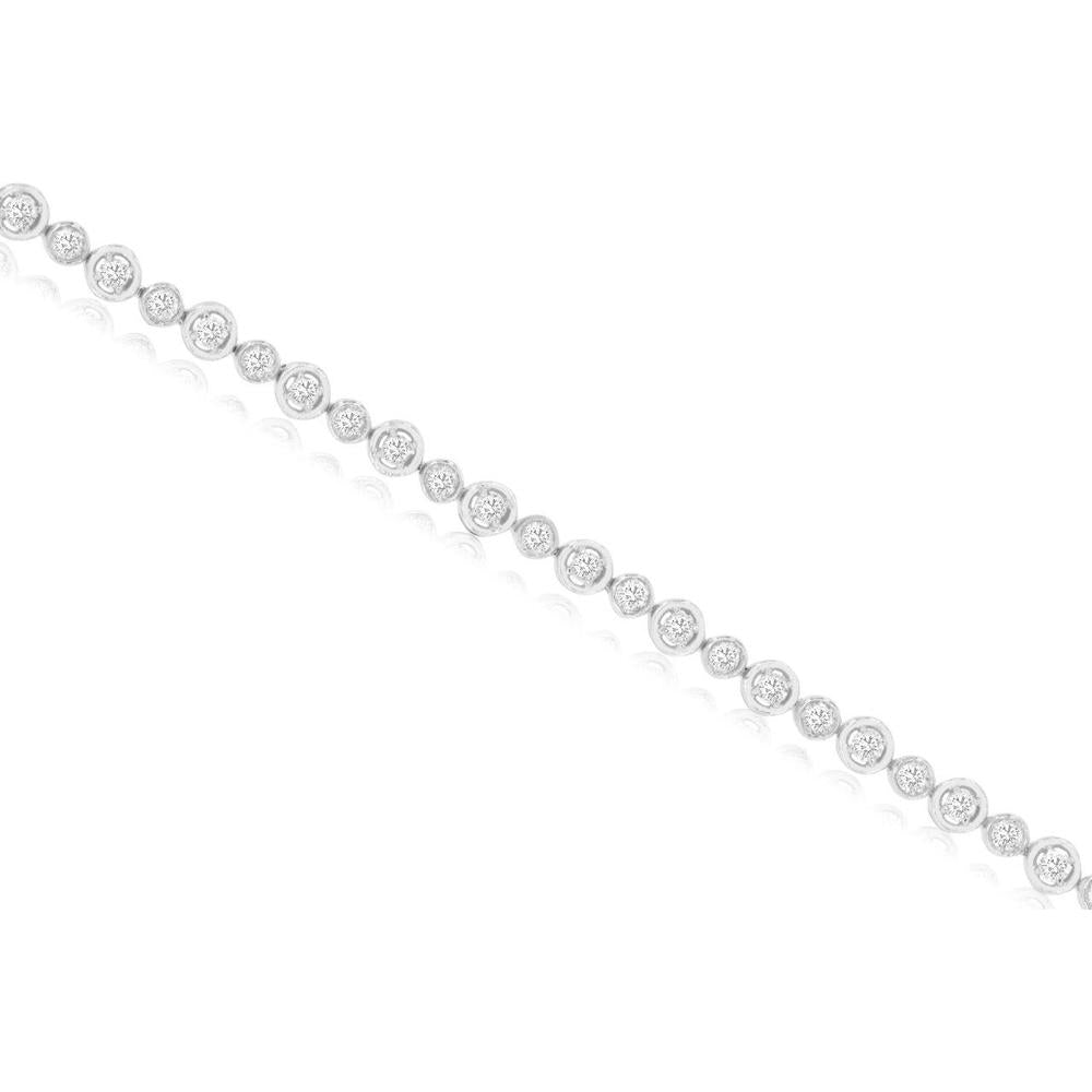 14K White Gold Bezel Set Round Diamond Bracelet - 0.68 Carat Total Diamond Weight - Royal Jewelry