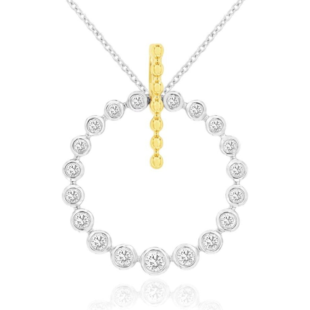 14K White Gold Bezel-Set Round Diamond Open Circle Pendant Necklace - 0.32 Carat Total Diamond Weight - Royal Jewelry