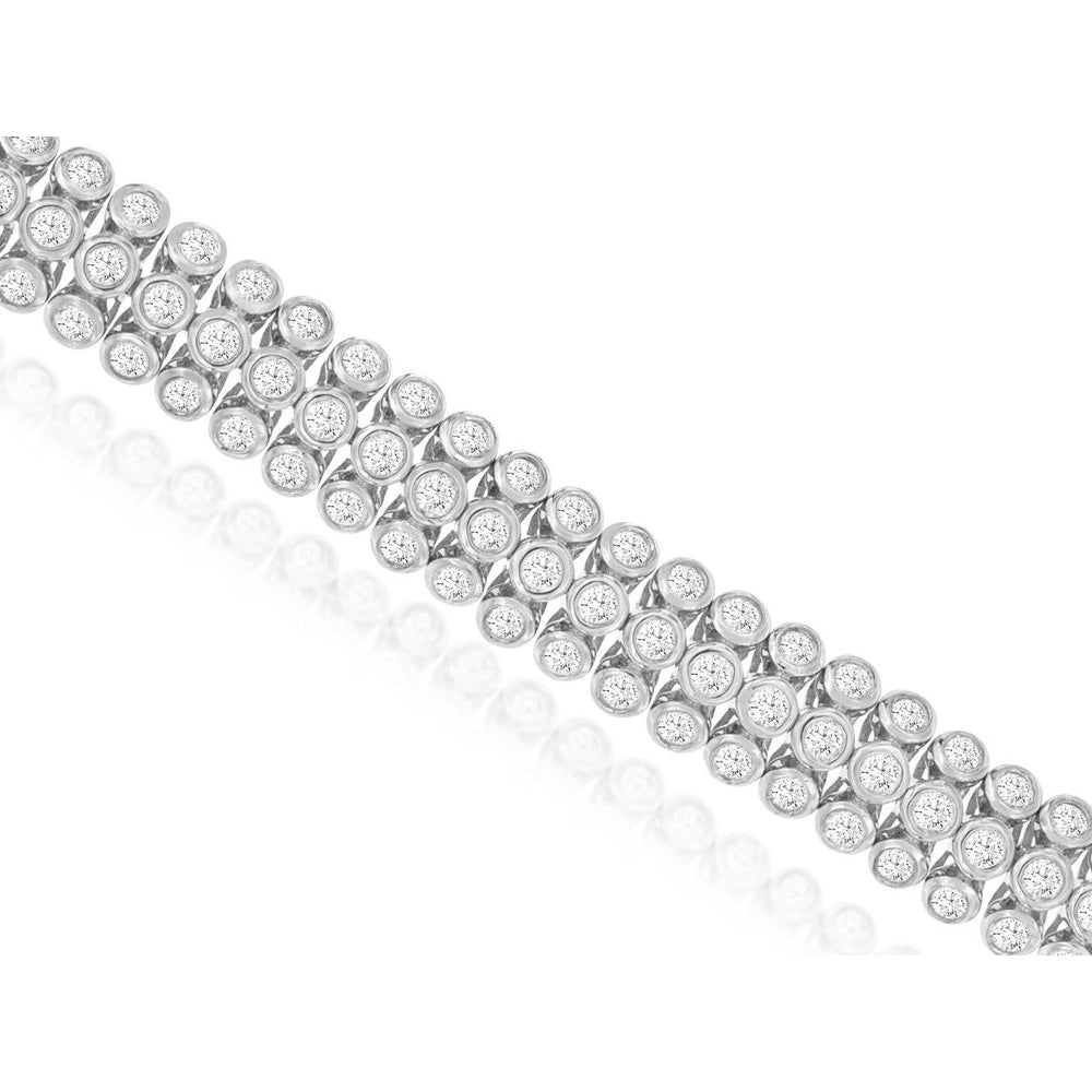 14K White Gold Bezel-Set Round Diamond Tennis Bracelet - 3.00 Carat Total Diamond Weight - Royal Jewelry