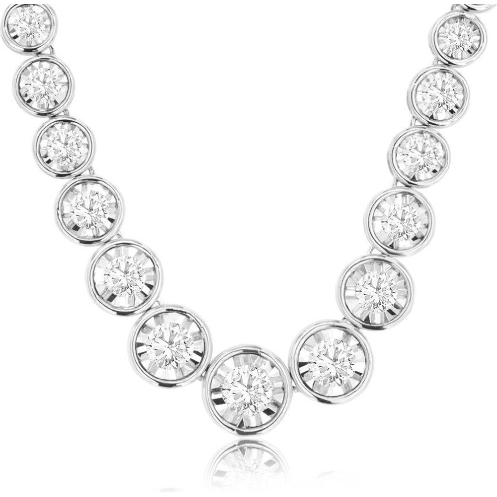 14K White Gold Bezel Set Round Diamond Tennis Necklace - 5.00 Carat Total Diamond Weight - Royal Jewelry