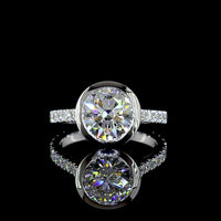 14K White Gold Bezel Set Round Lab Diamond Solitaire Shank Ring - 3.15 Total Carat Weight, D VVS2 Center Stone - Covaloro Fine Jewelry