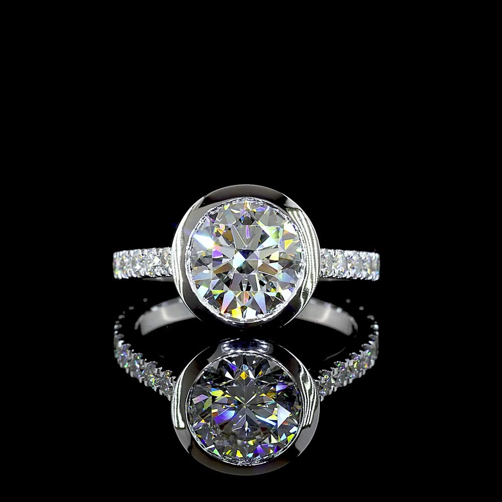14K White Gold Bezel Set Round Lab Diamond Solitaire Shank Ring - 3.15 Total Carat Weight, D VVS2 Center Stone - Covaloro Fine Jewelry