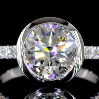 14K White Gold Bezel Set Round Lab Diamond Solitaire Shank Ring - 3.15 Total Carat Weight, D VVS2 Center Stone - Covaloro Fine Jewelry