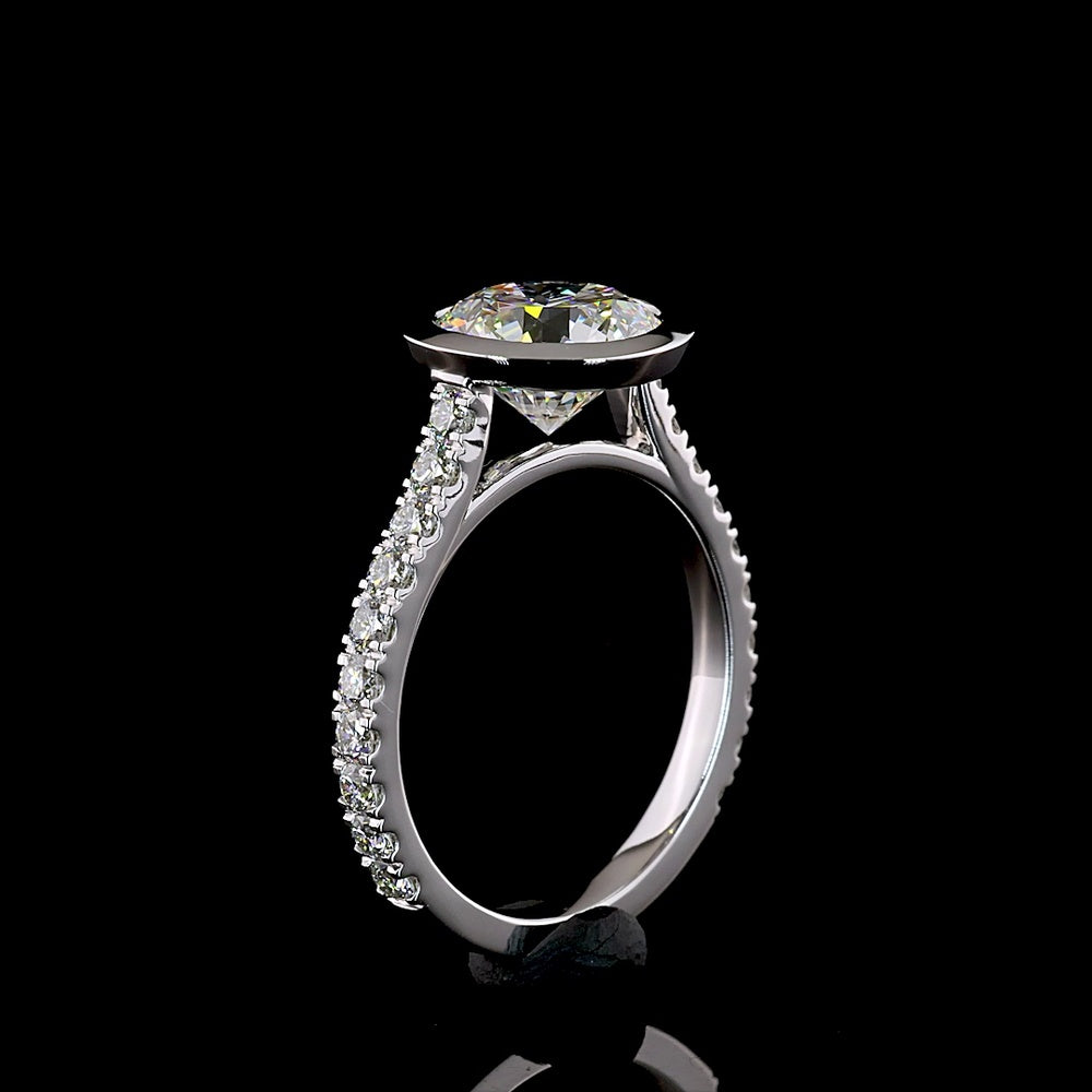 14K White Gold Bezel Set Round Lab Diamond Solitaire Shank Ring - 3.15 Total Carat Weight, D VVS2 Center Stone - Covaloro Fine Jewelry