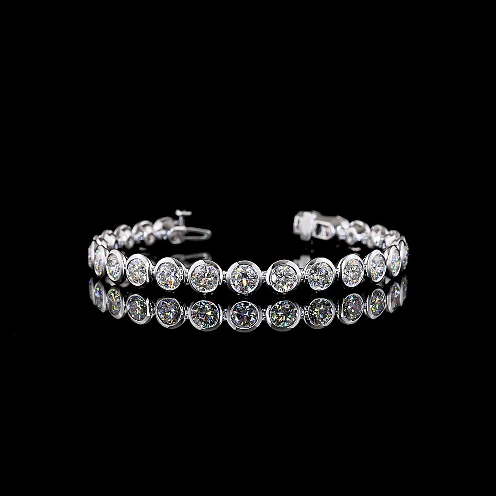 14K White Gold Bezel-Set Round Lab Diamond Tennis Bracelet - 24 Stones, 14.11 Carats Total Weight, E-F Color VS Clarity - Covaloro Fine Jewelry