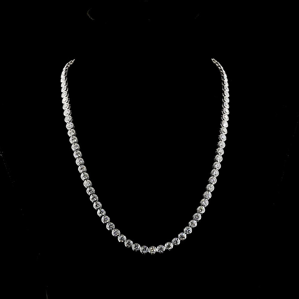 14K White Gold Bezel Set Round Lab Diamond Tennis Necklace - 23.99 Carat Total Weight with E-F VS1 Diamonds - Covaloro Fine Jewelry