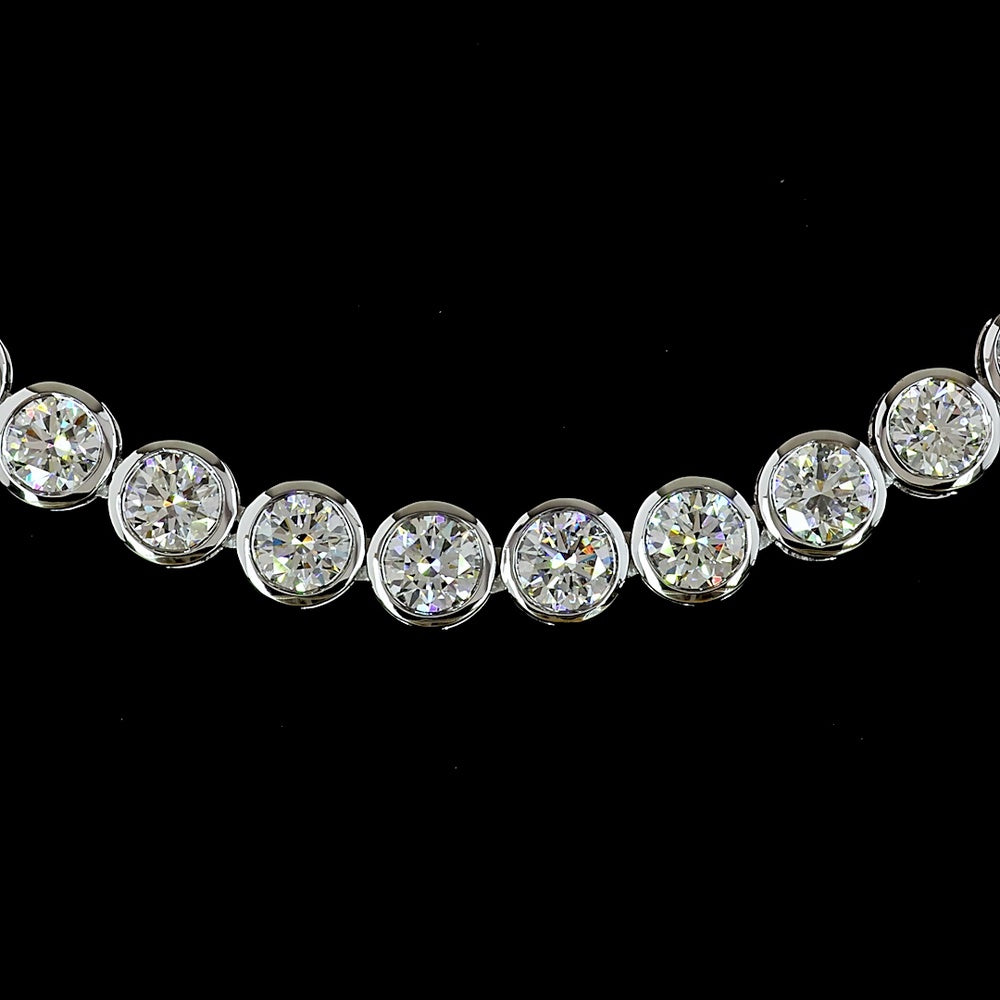 14K White Gold Bezel Set Round Lab Diamond Tennis Necklace - 23.99 Carat Total Weight with E-F VS1 Diamonds - Covaloro Fine Jewelry