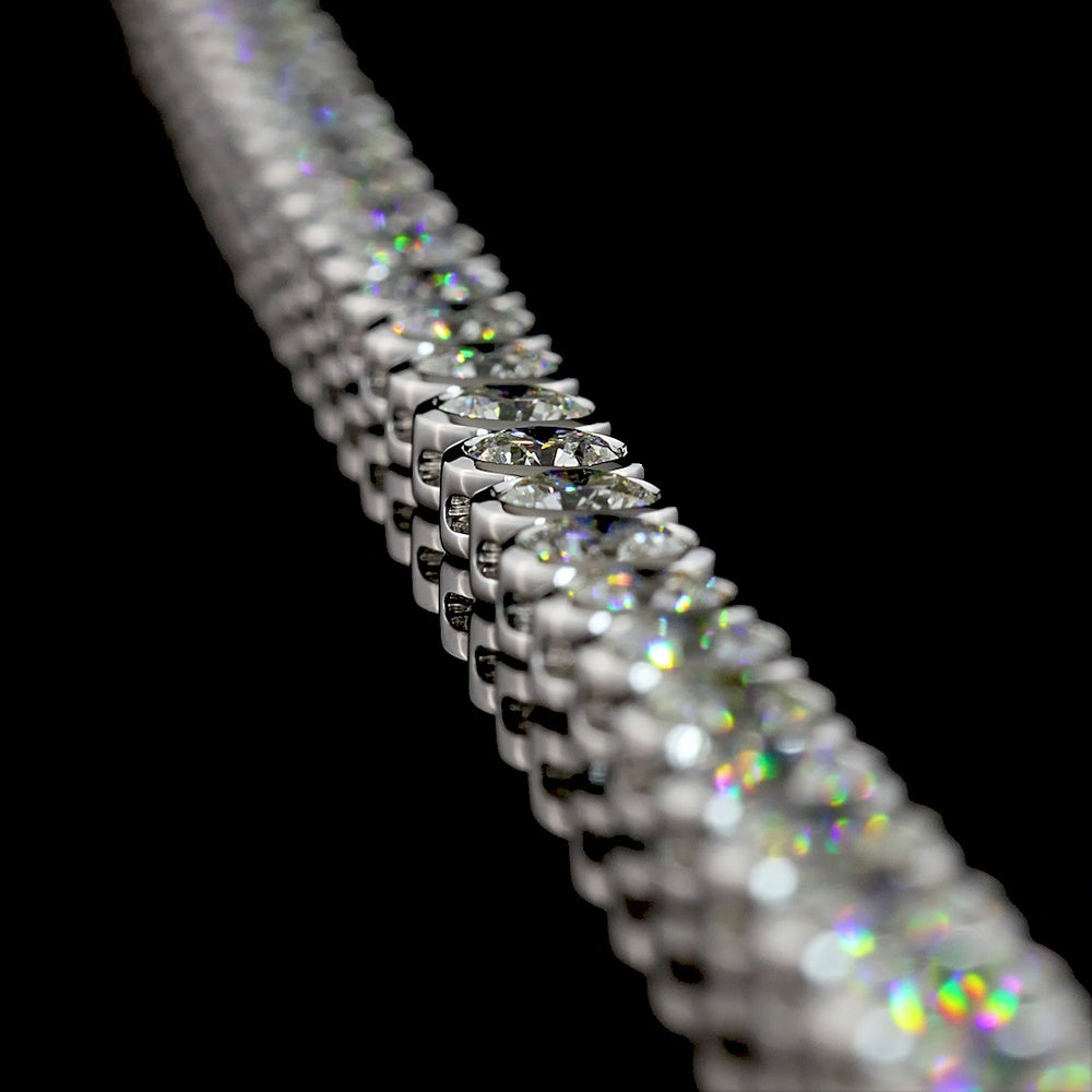 14K White Gold Bezel Set Round Lab Diamond Tennis Necklace - 23.99 Carat Total Weight with E-F VS1 Diamonds - Covaloro Fine Jewelry