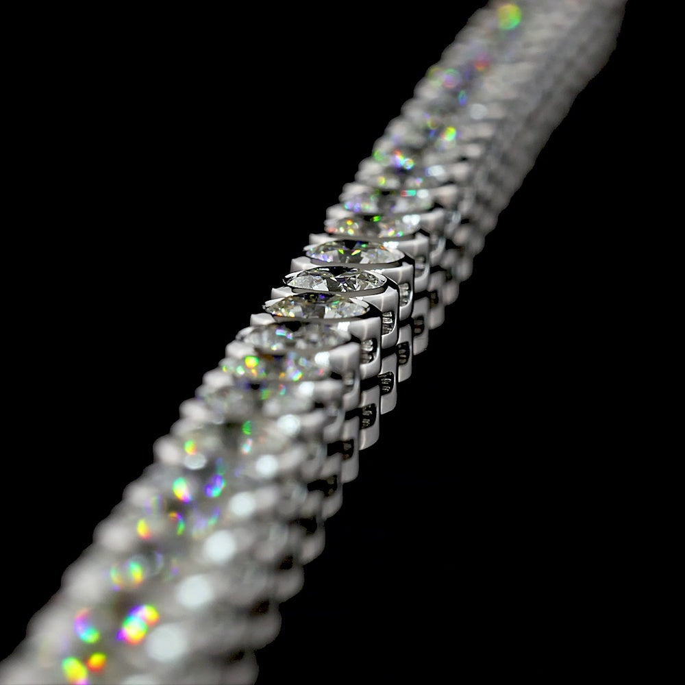 14K White Gold Bezel Set Round Lab Diamond Tennis Necklace - 23.99 Carat Total Weight with E-F VS1 Diamonds - Covaloro Fine Jewelry