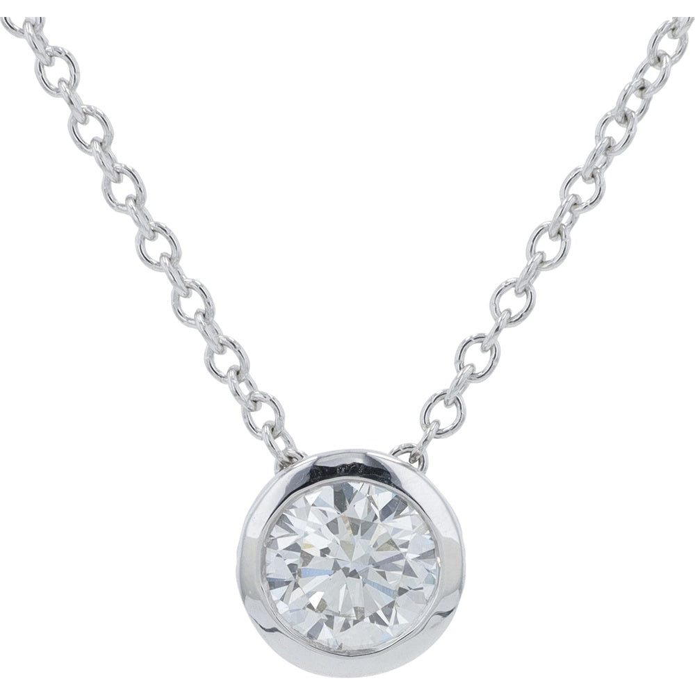 14K White Gold Bezel Set Round Lab-Grown Diamond Pendant on 18-Inch Chain - 1.00 Carat Total Diamond Weight