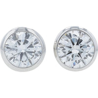14K White Gold Bezel Set Round Lab Grown Diamond Stud Earrings - 1.25 Carat Total Diamond Weight