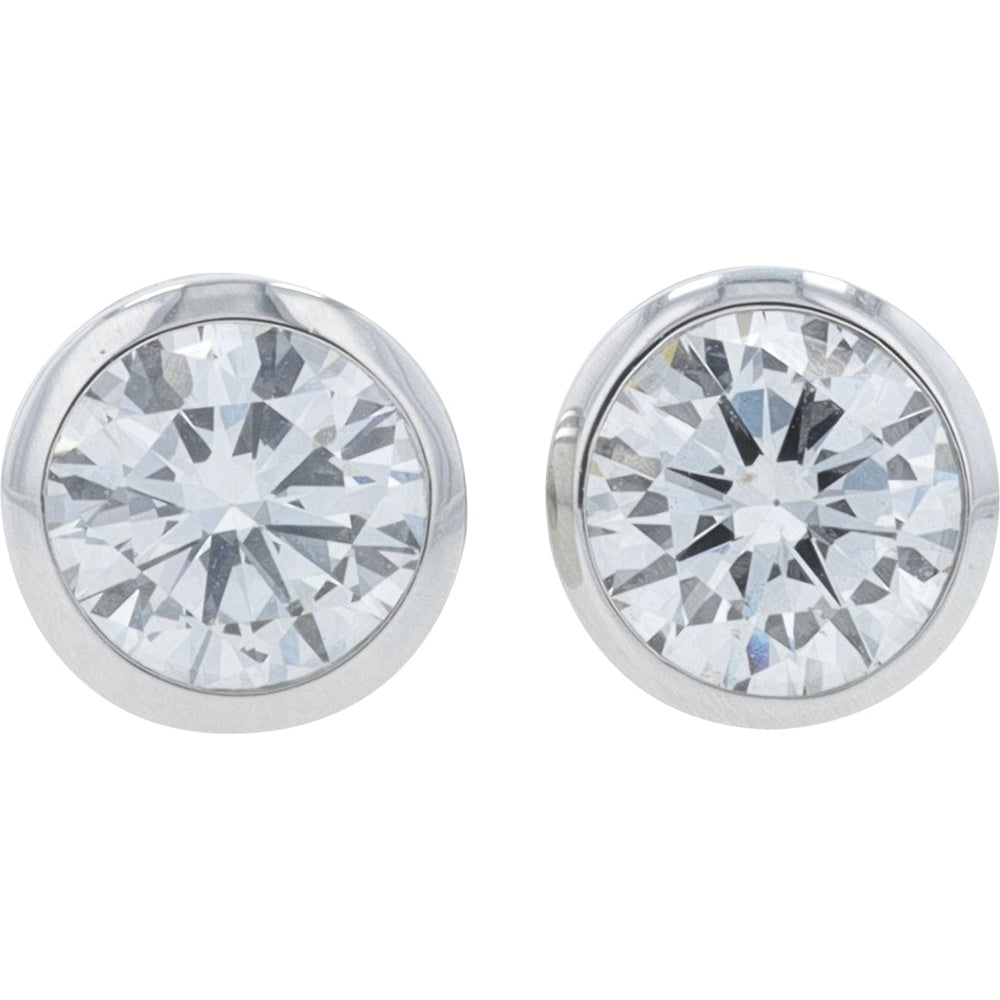 14K White Gold Bezel Set Round Lab Grown Diamond Stud Earrings - 1.25 Carat Total Diamond Weight