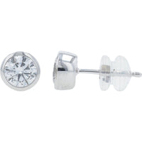 14K White Gold Bezel Set Round Lab Grown Diamond Stud Earrings - 1.25 Carat Total Diamond Weight
